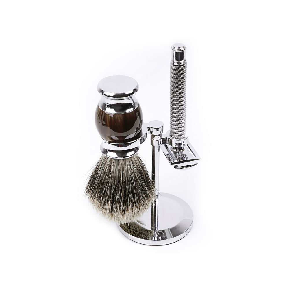 Linkidea Safety Razor Holder, Shaving Brush & Razor Stand, Compatible with MUHLE Double Edge Razor, Space-Saving Bathroom & Shower Room Storage Stand (Chrome Plating/Silver)