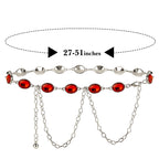 Plus Size Chain Belt for Women, Red Faux Jewel Waist Belt, 51 Inch Adjustable Extra Long Chunky Body Chain for Dresses, Party, Casual Wear, Fashion Jewelry Accessory