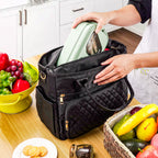 Linkidea Large Capacity Insulated Lunch Bag, Fashionable Lunch Tote Bag for Women, Leak Proof Insulated Lunch Box Bag with Hand Strap Compatible with Bentoheaven, Iteryn, Lovina (Black)