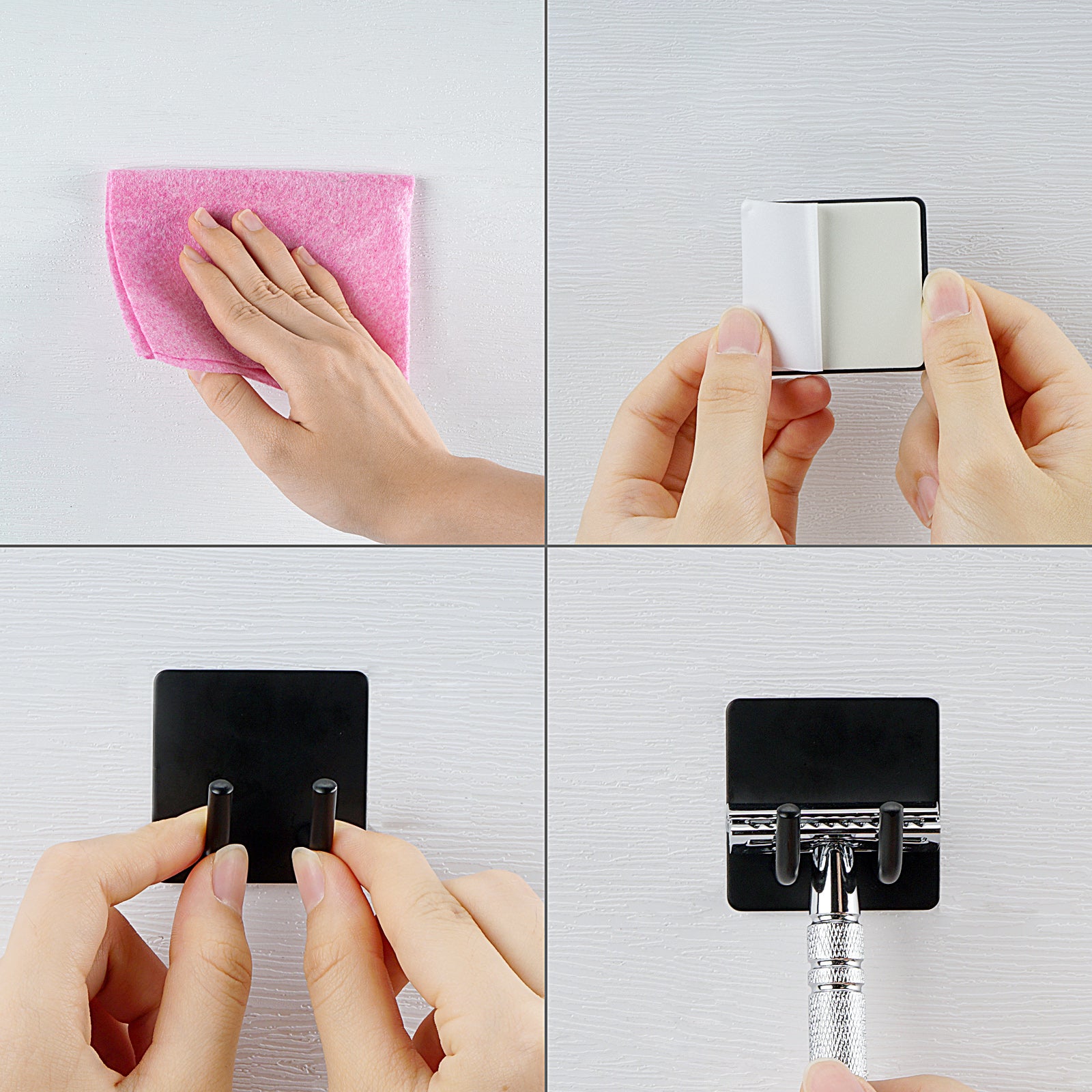 Linkidea 2 Packs Self Adhesive Razor Holder for Shower, Wall Mount Shaver Hooks, Compatible with Gillette Venus Platinum, Fusion 5 Proshield, Mach 3 Classic, Bathroom Organizer (Black)