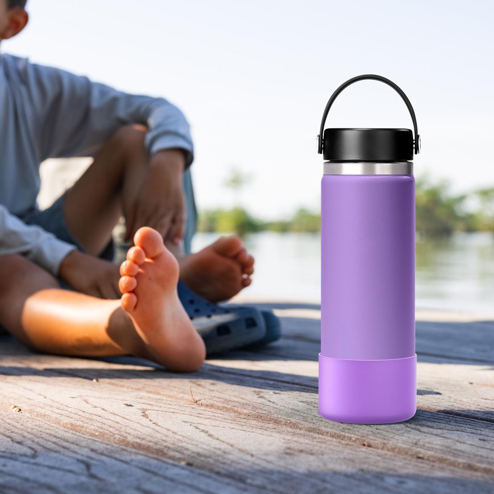 Linkidea 2 Pack Water Bottle Boot Compatible with Hydro Flask Wide Mouth 12oz/14oz/16oz/18oz/20oz, Silicone Bottle Bottom Sleeve Bumper Protector (Purple)