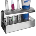 Linkidea Countertop Toothbrush Holder for Shower, Stainless Steel Stand for Manual Toothbrush, Toothpaste, 4 Slot Organizer Compatible with Colgate ExtraClean, Oral-B CrossAction