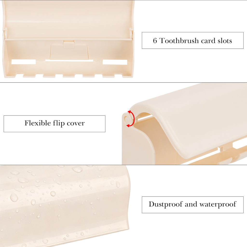 Linkidea Wallmount Toothbrush Holder with Cover for Shower, RV Cabinet Organizer, Plastic Self Adhesive 6 Slots Tooth Brush Hanger Compatible with Oral-B CrossAction, Colgate Extra Clean