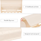 Linkidea Wallmount Toothbrush Holder with Cover for Shower, RV Cabinet Organizer, Plastic Self Adhesive 6 Slots Tooth Brush Hanger Compatible with Oral-B CrossAction, Colgate Extra Clean