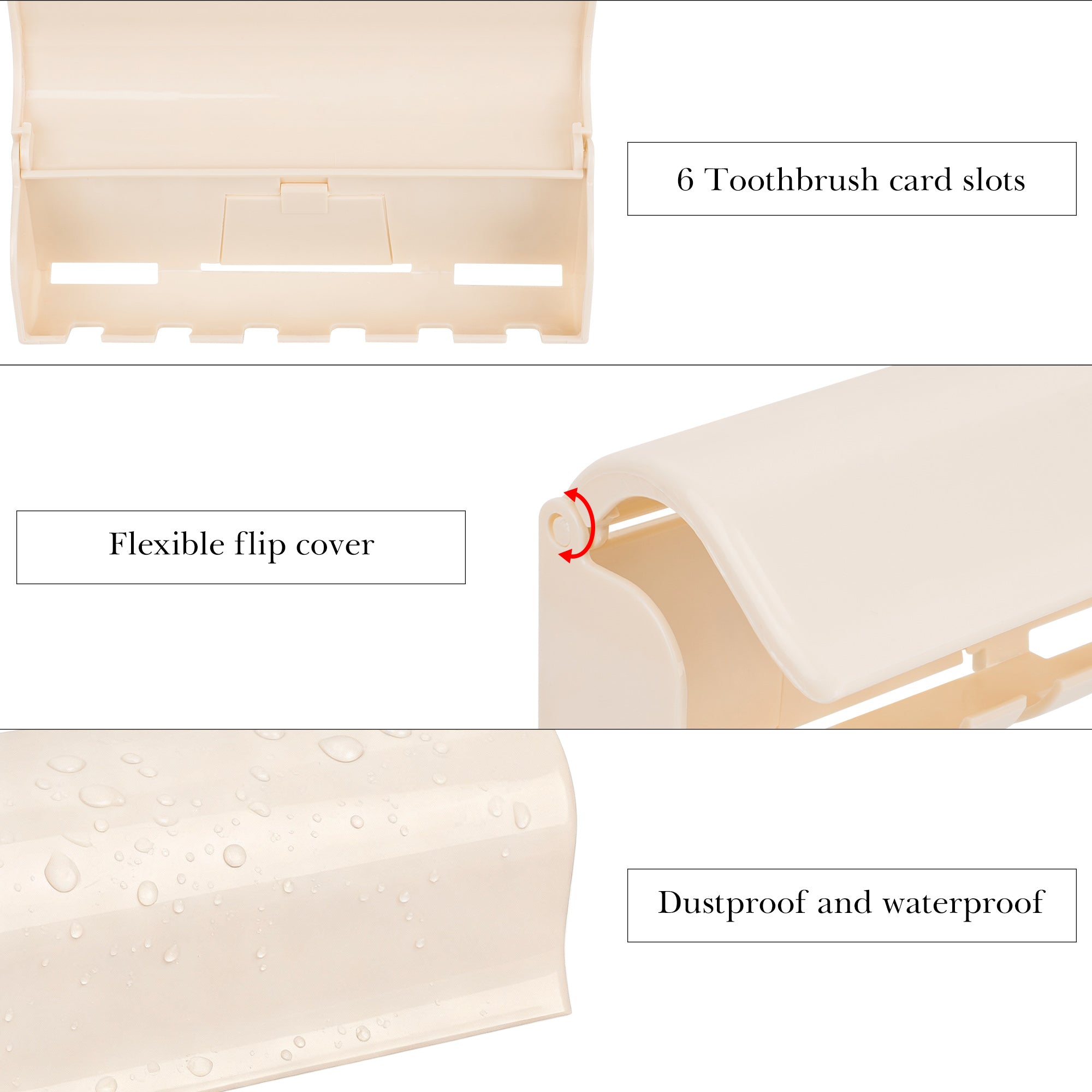 Linkidea Wallmount Toothbrush Holder with Cover for Shower, RV Cabinet Organizer, Plastic Self Adhesive 6 Slots Tooth Brush Hanger Compatible with Oral-B CrossAction, Colgate Extra Clean