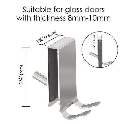 Linkidea 2 Pack Double-Sided Over Shower Door Towel Hooks for Frameless Glass Doors, No-Drill Stainless Steel Bathroom Hooks with Foam Pads (Silver)