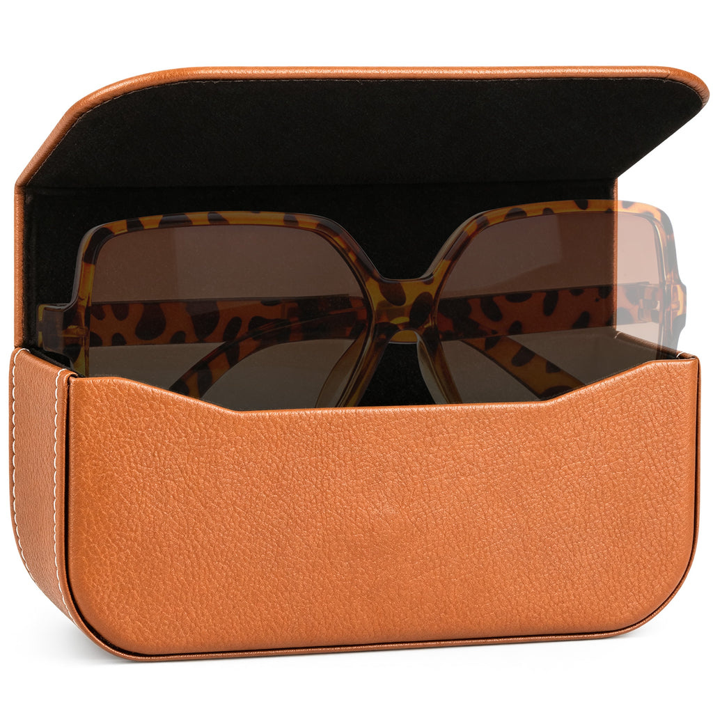 Linkidea Oversized Sunglasses Case, Large Frame Glasses Case for Sunglass, Eyeglasses Travel Bag Compatible with Rayban Aviator Reverse/New Wayfarer/Various Brand Models (Brown)