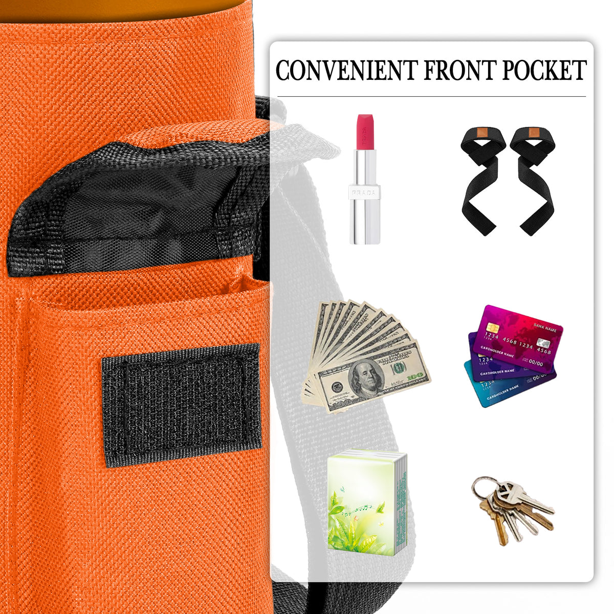 Linkidea Tumbler Carrier with Strap Compatible with YETI Rambler Tumbler 20oz, IRON °FLASK Classic Tumbler 2.0 20/24oz, Coffee Mug Sling Bag Holder, Shoulder Strap with Pocket, Orange