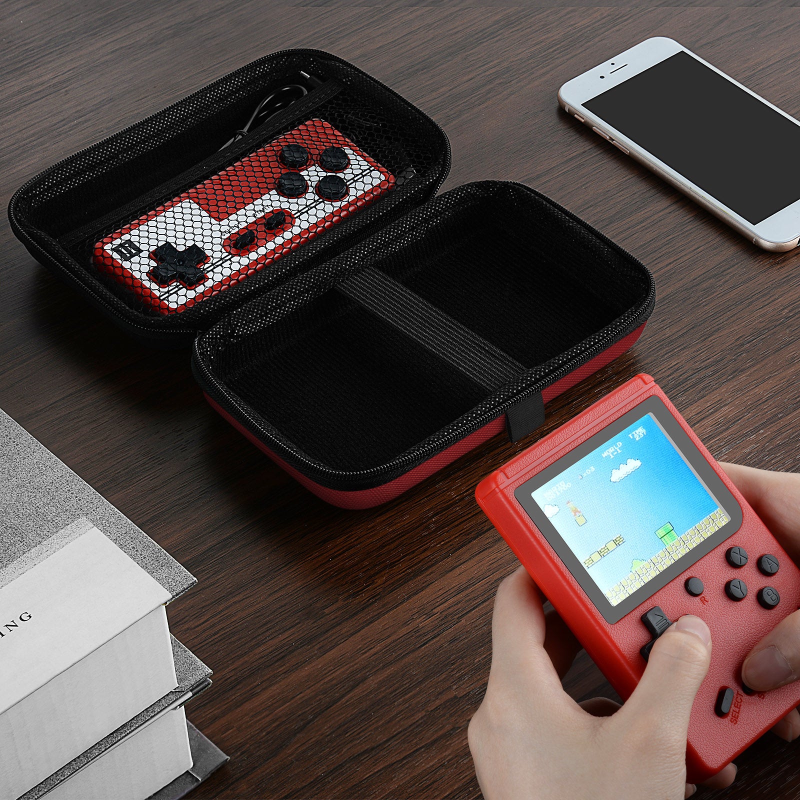 Linkidea Handheld Game Console Carrying Case, Protective Travel Retro Mini Game Storage Bag for Charging Cable, Earplugs, Batteries and Accessories (Red)