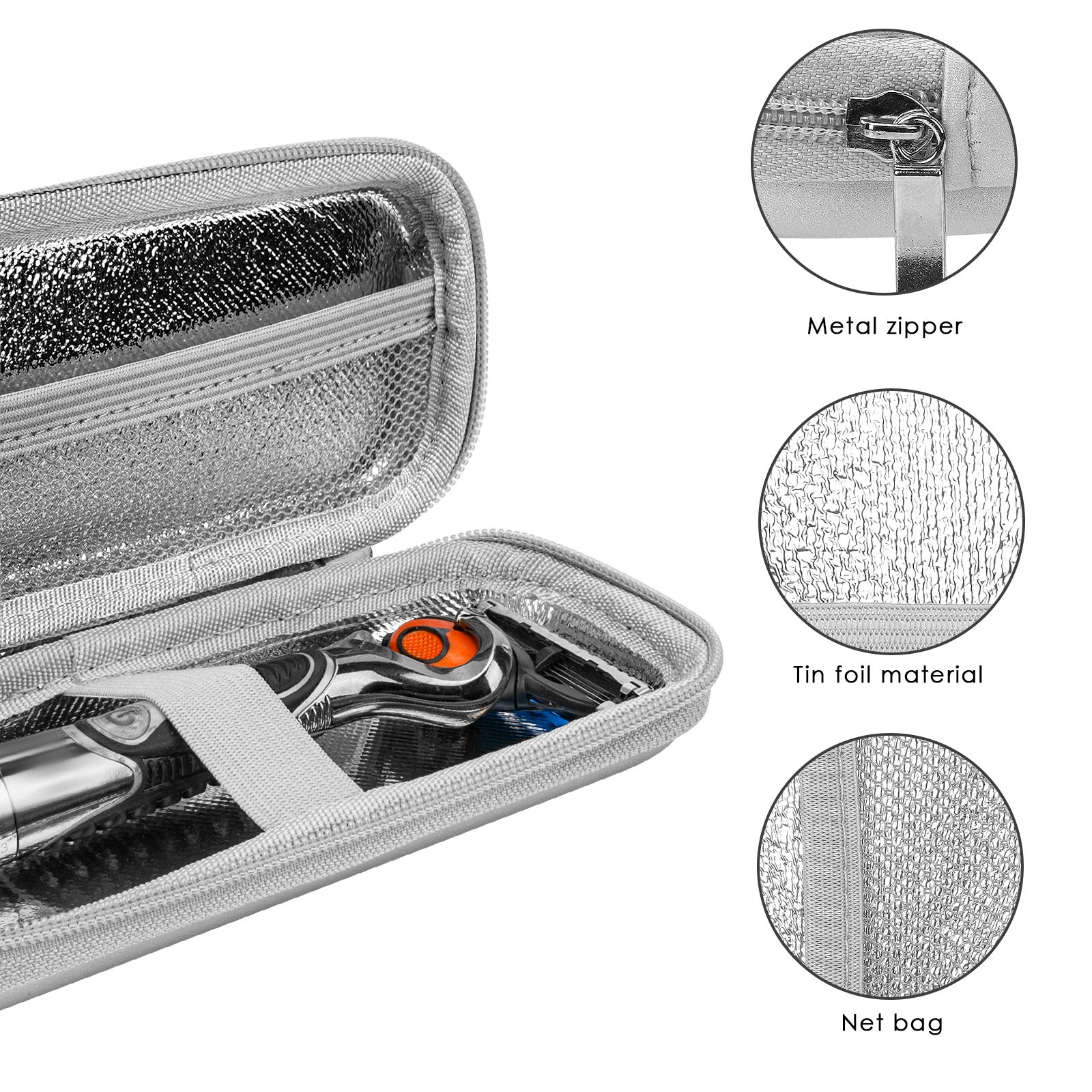 Linkidea Hard Shell Safety Razor Travel Case, Men's Portable Travel Shaver Bag Compatible with Gillette Fusion 5, Mach 3, Shaving Accessories Storage (Silver)
