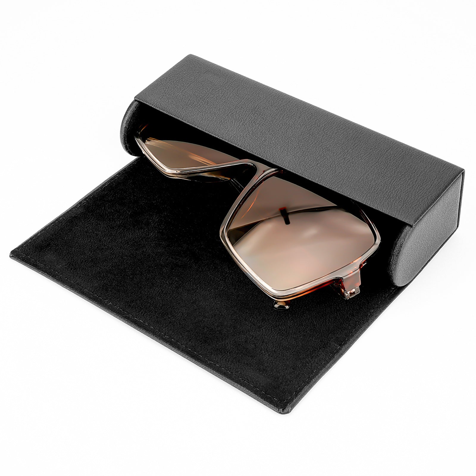 Extra Large Hard Shell Sunglasses Case, Black Vegan Leather Sun Glasses Storage Bag Pouch Organizer Compatible with Persol PO3357S PO3235S PO3366S RayBan RB3647N RB2197