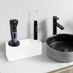 Linkidea Acrylic Bathroom Cord Storage Box, Compatible with Electric Toothbrush and Razor, Waterproof Power Cable Management Holder, Countertop Wire Organizer Container (White)