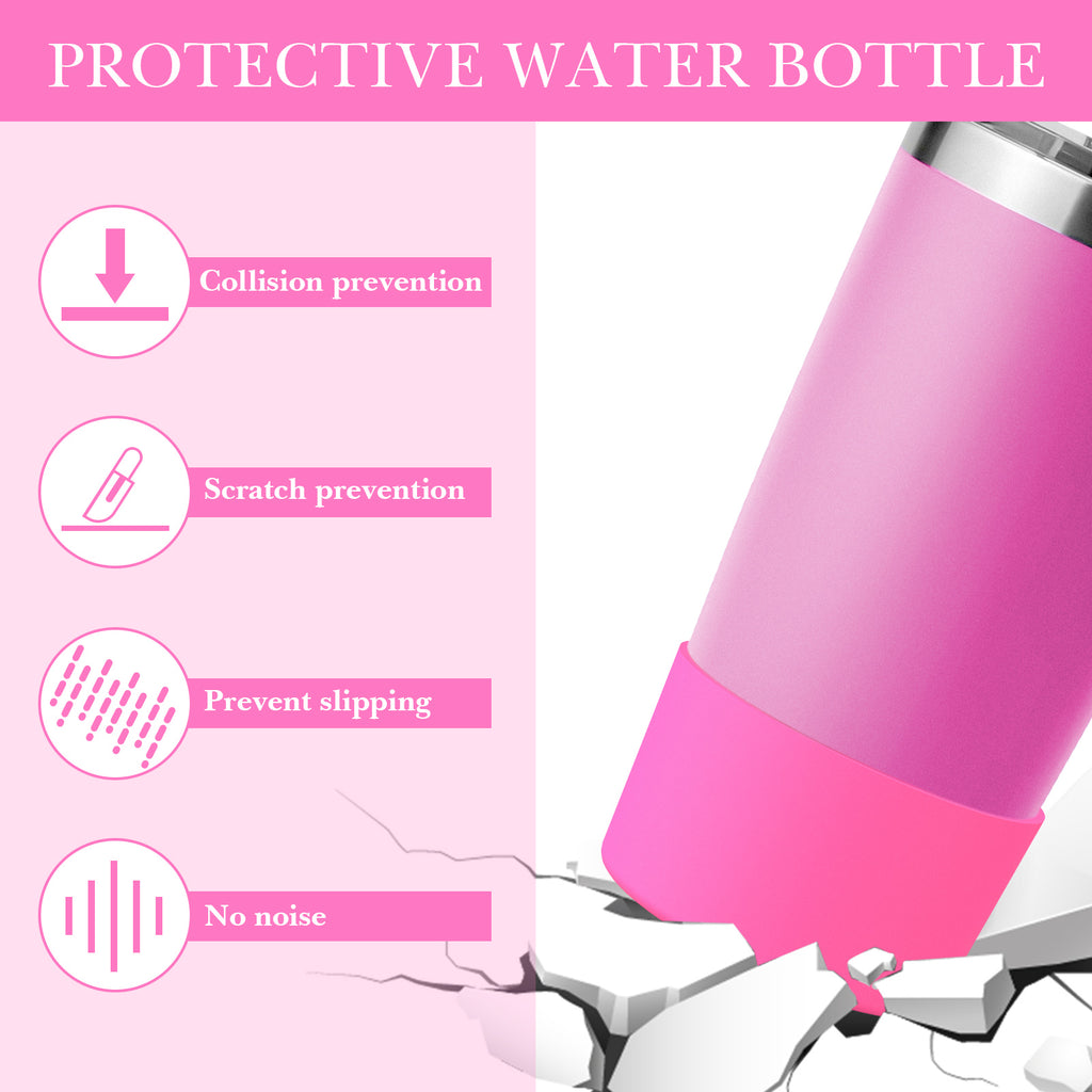Linkidea Water Bottle Boot Compatible with YETI Rambler Travel Mug 20oz/30oz, Tumbler 20oz/30oz, Silicone Anti-Slip Water Bottle Bottom Sleeve Cover Protector (Pink / 2 Pack)