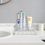 Linkidea Electric Toothbrush Holder, Stainless Steel 4 Slots Vanity/Wallmount Organizer for Powered Toothbrush, Toothpaste, Compatible with Oral-B iO Series, Philips Sonicare, 7AM2M (Silver)