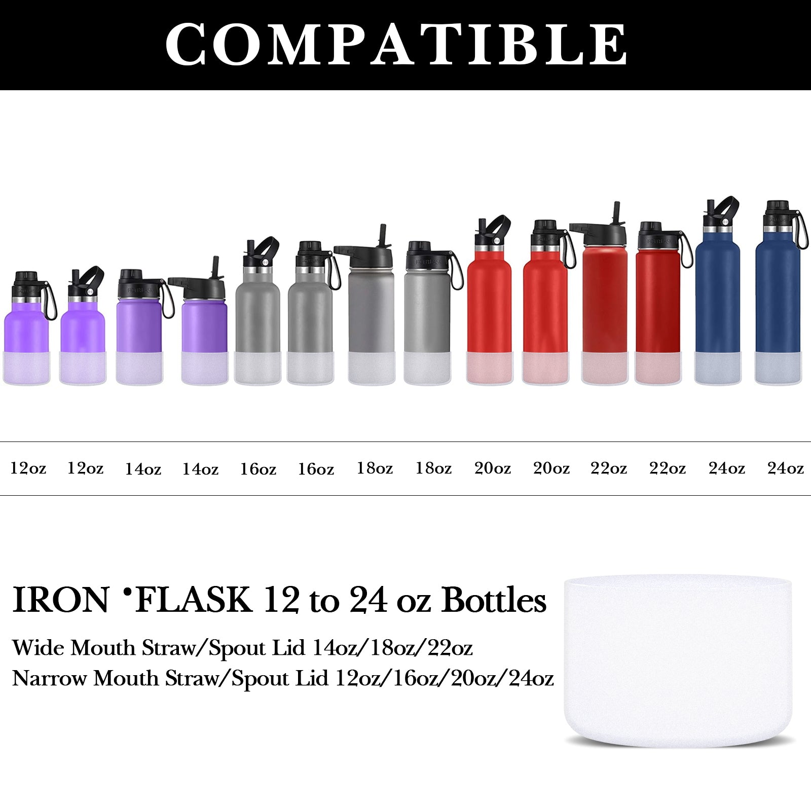 Linkidea 2 Pack Water Bottle Boot Compatible with IRON °FLASK Wide/Narrow Mouth 12oz/14oz/16oz/18oz/20oz/22oz/24oz, Silicone Bottle Bottom Sleeve Cover Bumper Protector (Clear)