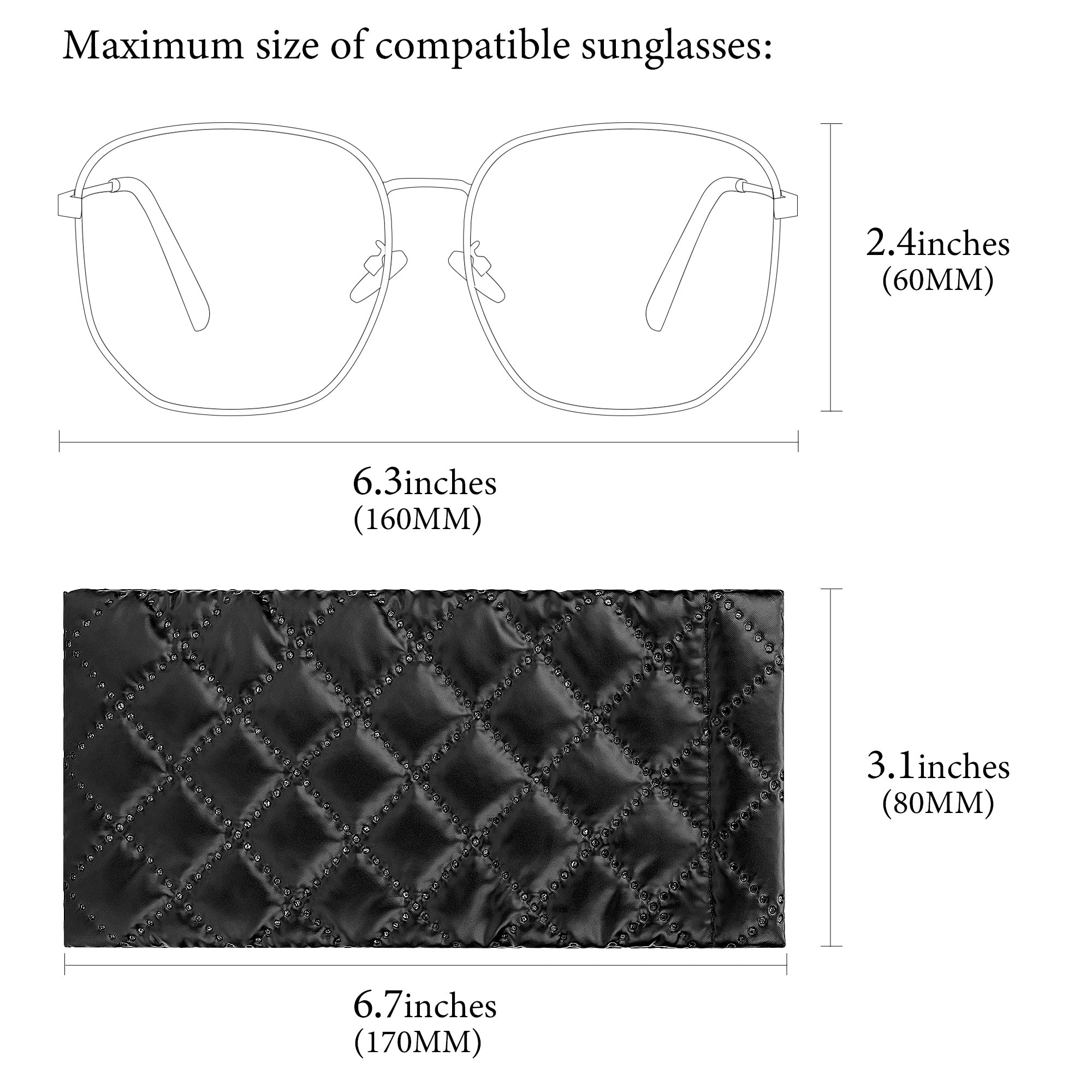 Extra Large Sunglasses Pouch Case, 2 Pack Vegan Leather Oversized Glasses Organizer Soft Bag Compatible with Rayban RBS0101S/RB8097/RB8089 Persol PO3352S/PO3328S/PO3311S