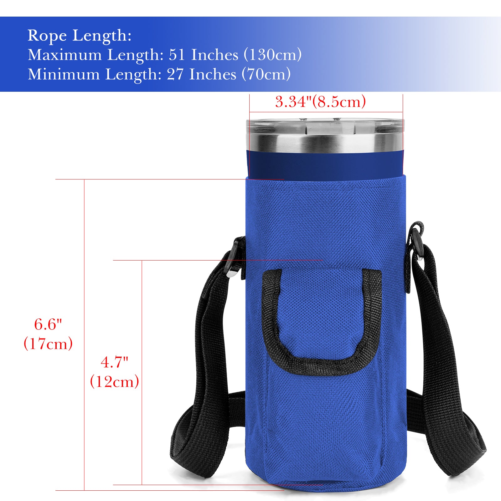 Linkidea Tumbler Carrier with Strap Compatible with YETI Rambler Tumbler 20oz, IRON °FLASK Classic Tumbler 2.0 20/24oz, Coffee Mug Sling Bag Holder, Shoulder Strap with Pocket, Blue
