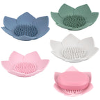 Linkidea 4 Pack Soap Dish with Drain, Silicone Bar Soap Holder for Bathroom, Flower Shape Soap Tray for Kitchen Sink