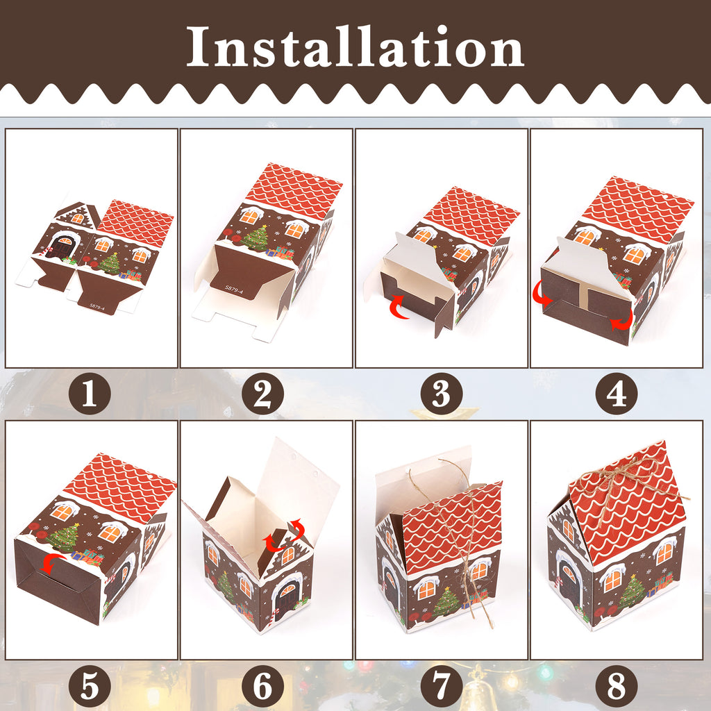 Linkidea 24 Pcs Christmas Gingerbread House Candy Case Set, Holiday Party Favors, Paper Treat Boxes for Family & Festive Gift Packaging