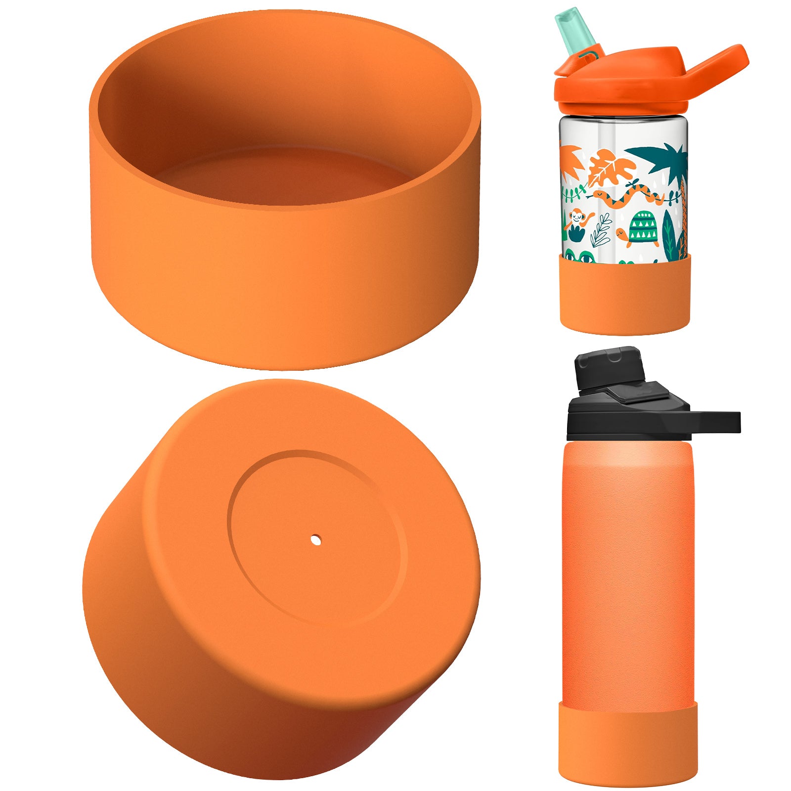 Linkidea 2 Pack Water Bottle Boot Compatible with CamelBak Eddy+20oz/25oz, Chute Mag 20oz/25oz, Carry Cap, Silicone Anti-Slip Bottle Bottom Bumper Protector (Orange)