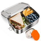 Linkidea 304 Stainless Steel Lunch Box with Sauce Container, Large Capacity 3 Compartments Lunch Storage Box, Leak Proof Food Containers with Lids for Lunch (Silver)