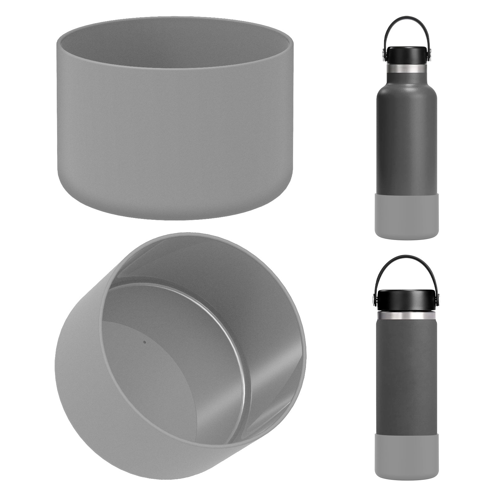 Linkidea 2 Pack Water Bottle Boot Compatible with Hydro Flask Wide Mouth 12oz/14oz/16oz/18oz/20oz, Silicone Bottle Bottom Sleeve Bumper Protector (Gray)