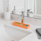 Linkidea Silicone Toothbrush Holder with Drainage Hole, Bathroom Drawer Organizer with Quick-Drying Stone, Compatible with Colgate ExtraClean, Oral-B CrossAction Manual Toothbrush (Orange)