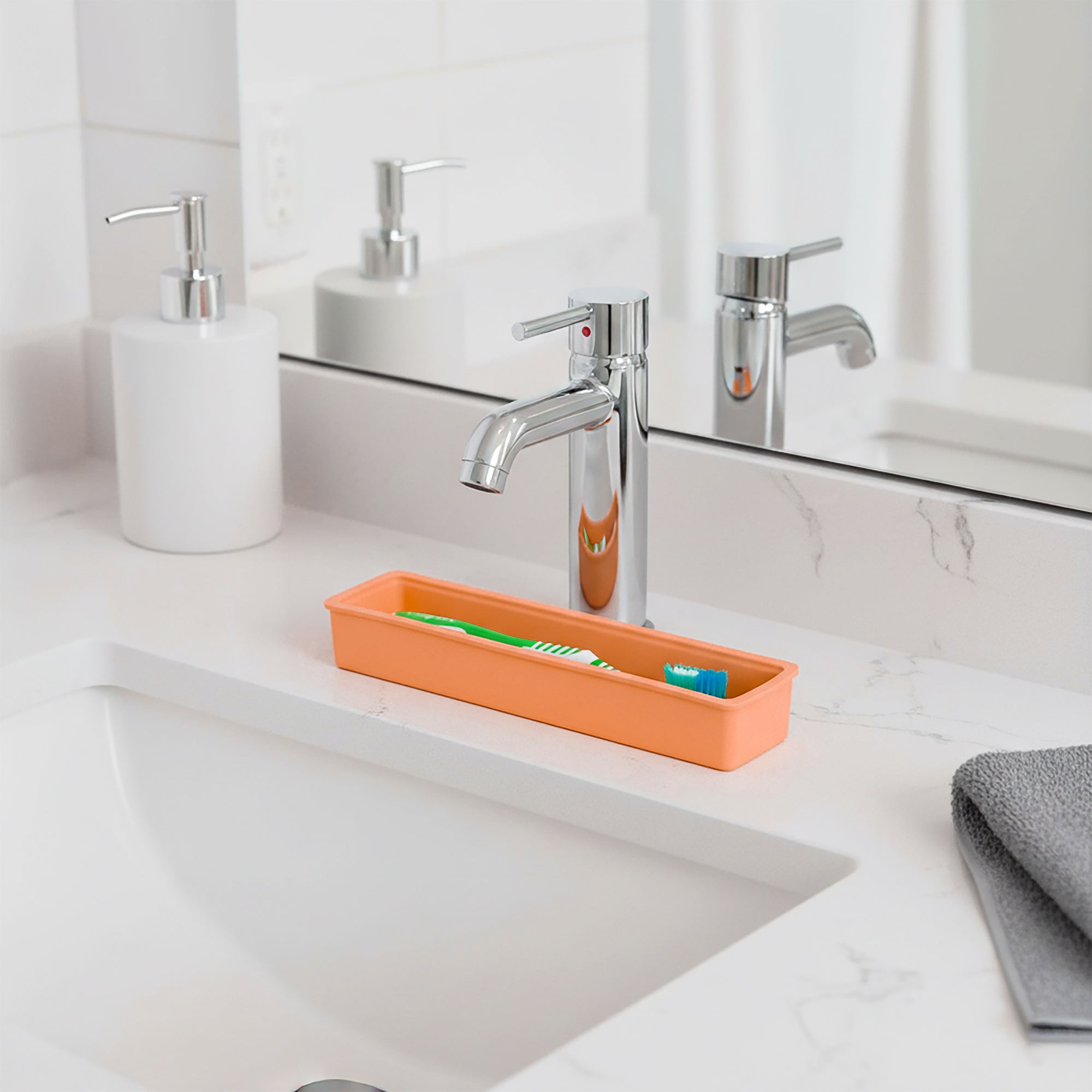 Linkidea Silicone Toothbrush Holder with Drainage Hole, Bathroom Drawer Organizer with Quick-Drying Stone, Compatible with Colgate ExtraClean, Oral-B CrossAction Manual Toothbrush (Orange)