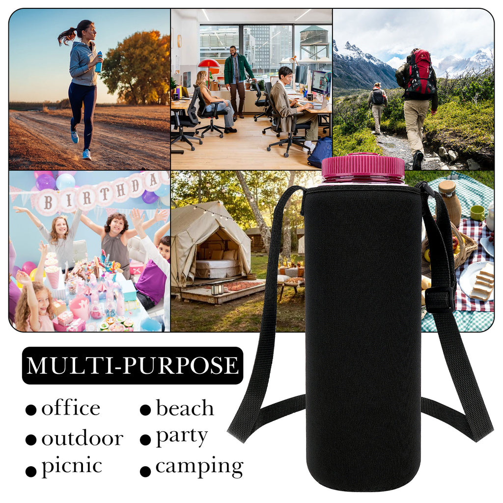 Linkidea Water Bottle Carrier with Shoulder Strap Compatible with Nalgene Sustain Wide Mouth 48oz Bottles, Insulated Neoprene Waterbottle Sling Bag Holder (Black)
