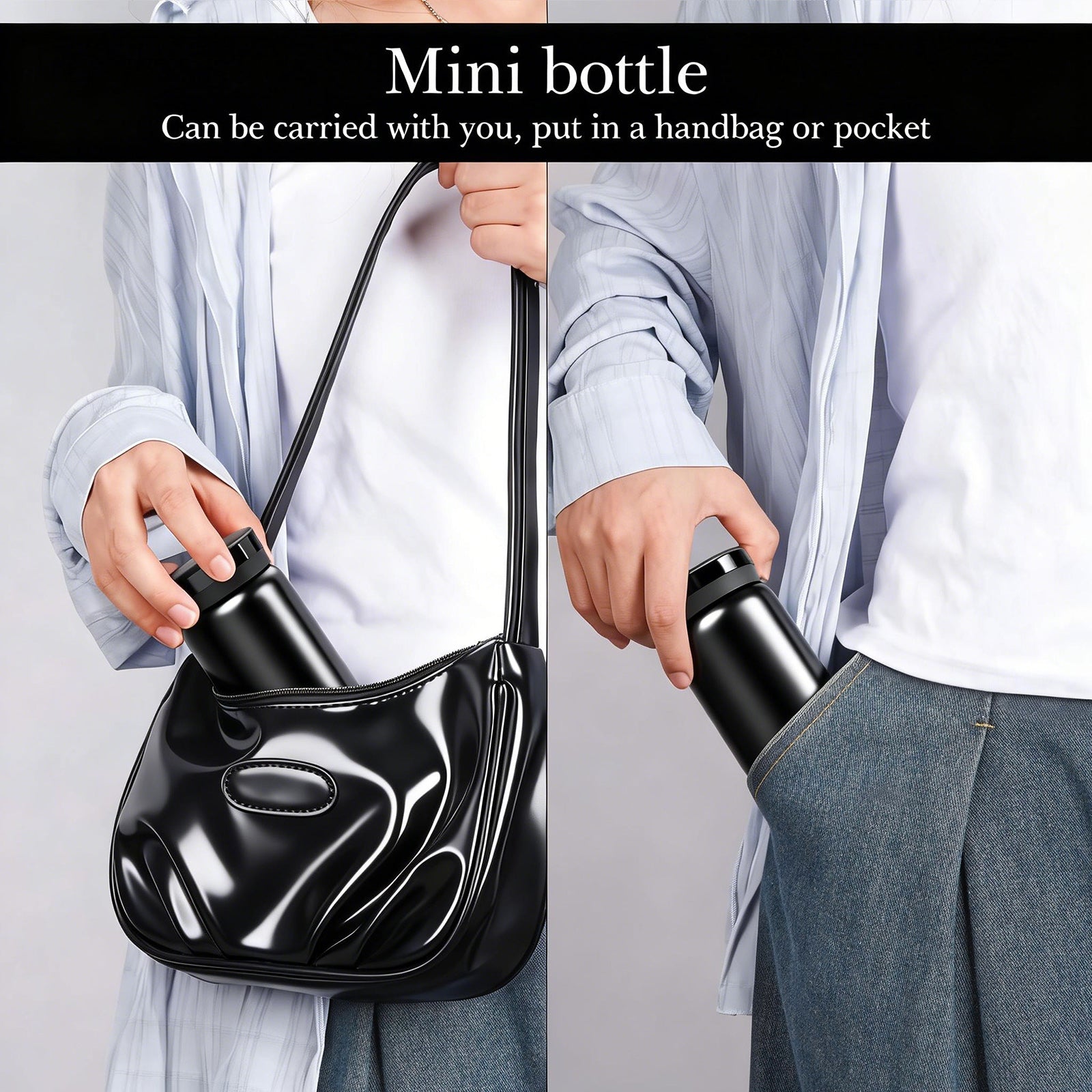 Linkidea 7oz (200ml) Mini Water Bottle, Vacuum Insulated Stainless Steel Bottle for Hot & Cold Drinks, Spill-Proof Small Bottle Fit Handbag, Purse and Pocket (Black)