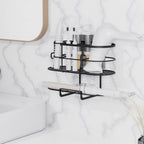 Linkidea Hair Tool Organizer with Hook, Self Adhesive Hair Dryer Holder for Bathroom, Blow Dryer Styling Tool Storage Basket for Bedroom (Black)