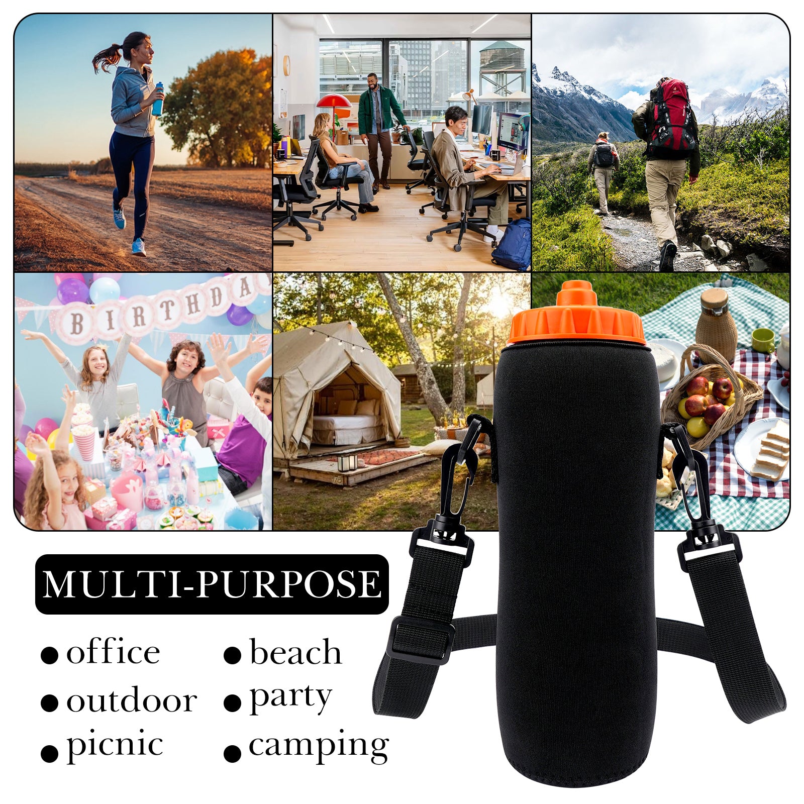Linkidea Water Bottle Carrier with Strap Compatible with Gatorade Plastic Squeeze 32oz, Insulated Squeeze 30oz, Waterbottle Sling Bag Holder, Extra Long Shoulder Strap (59'') (Black)