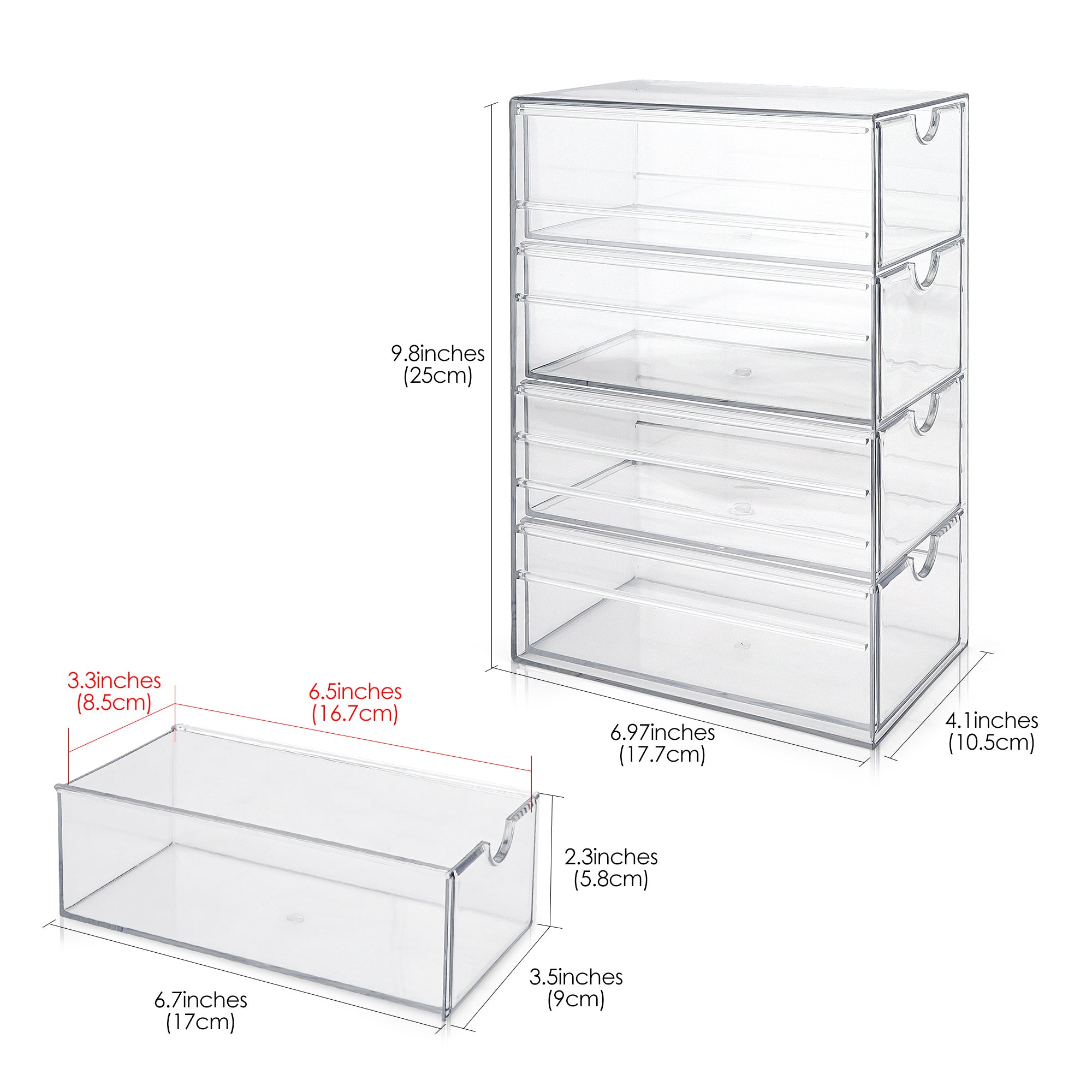Acrylic Sunglasses Organizer for Extra Large Sunglasses, Sunspecs Holder Display Stand with 4 Drawers, Eyewear Organizer Storage Compatible with Rayban RB4098 RB4191 Persol PO3328S PO3311S