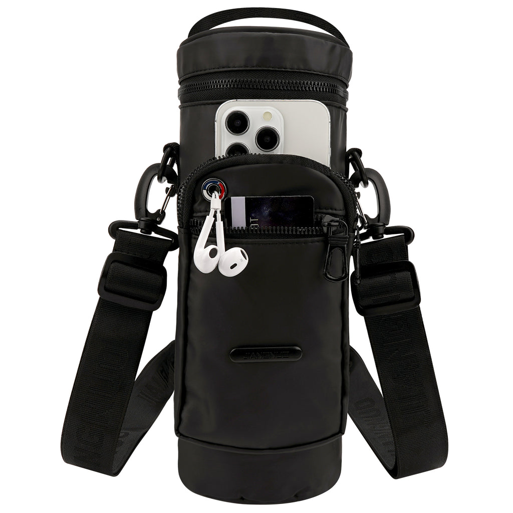 Linkidea Water Bottle Carrier with Strap Compatible with Nalgene Sustain Tritan 48oz, CamelBak, Thick Sports Waterbottle Sling Bag Holder, Shoulder Strap with Phone Pocket, Black