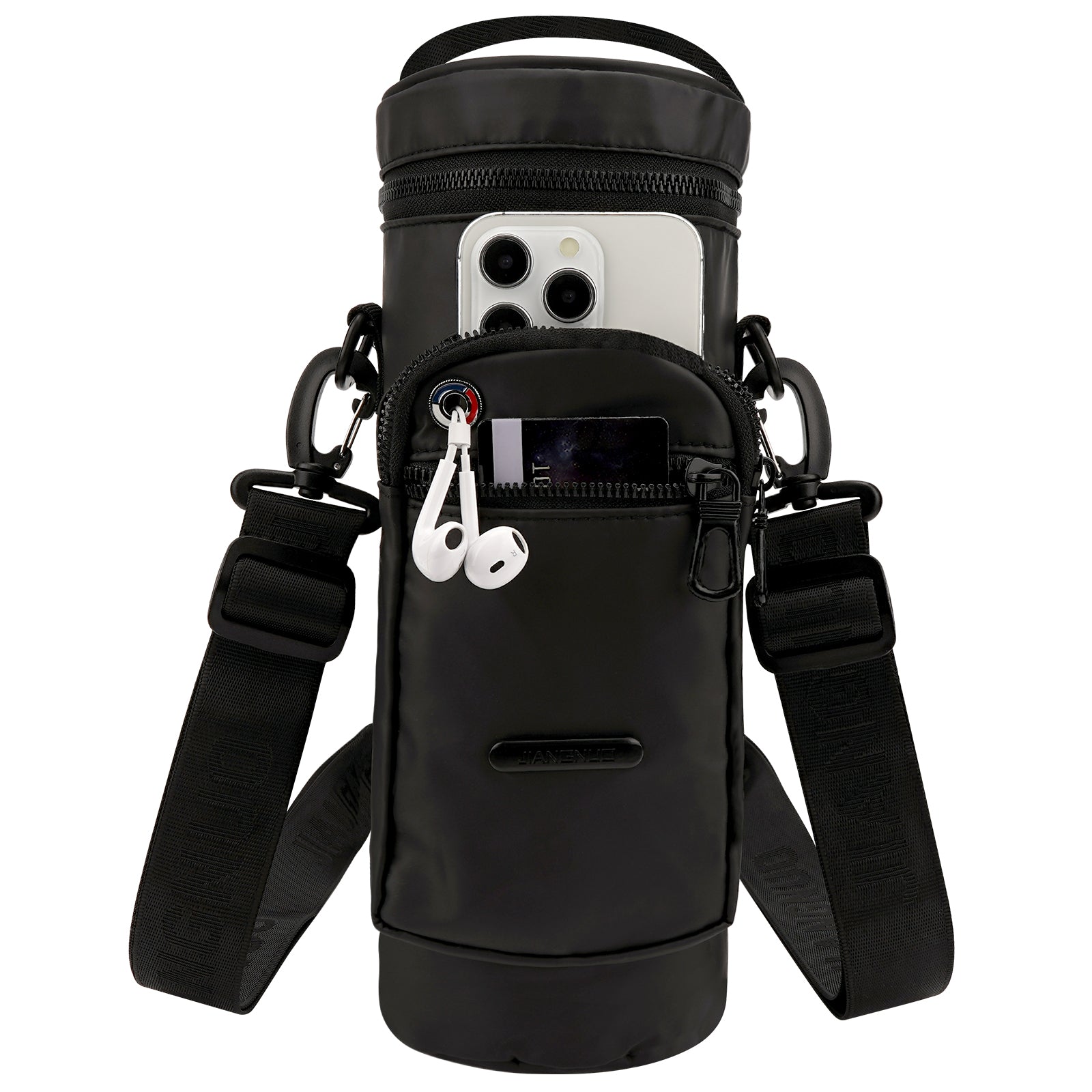 Linkidea Water Bottle Carrier with Strap Compatible with Nalgene Sustain Tritan 48oz, CamelBak, Thick Sports Waterbottle Sling Bag Holder, Shoulder Strap with Phone Pocket, Black