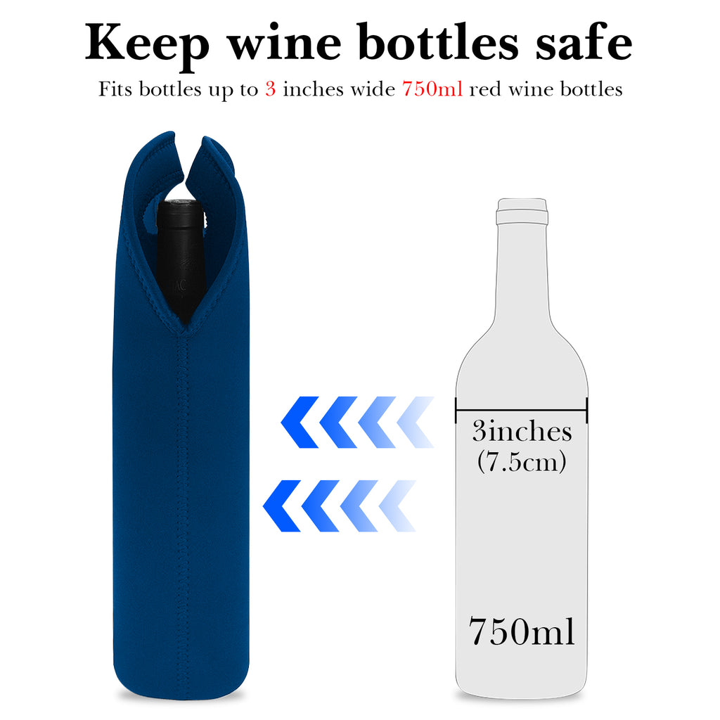Linkidea Insulated Cooler Bag for Travel, Portable Waterproof Neoprene Grape Wine Bottle Tote, Picnic Beverage Holder with Secure Grip, Compatible with 750 ML Wine Bottle (Blue)