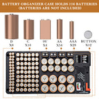 Linkidea Battery Organizer Storage Case with Tester, Holds 93 Batteries of Multiple Sizes, Compatible with AAA, AA, 9V, C, D, and Button Cell Batteries, Portable Battery Holder (Black)
