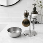 Linkidea Aluminum Alloy Razor and Brush Stand with Shaving Soap Bowl, Wet Shaving Holder Compatible with Merkur, Rockwell Double Edge Razors (Silver)