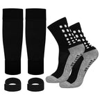 Linkidea Kids Soccer Grip Socks with Shin Guard Sleeve for Age 6 - 9 (Black)