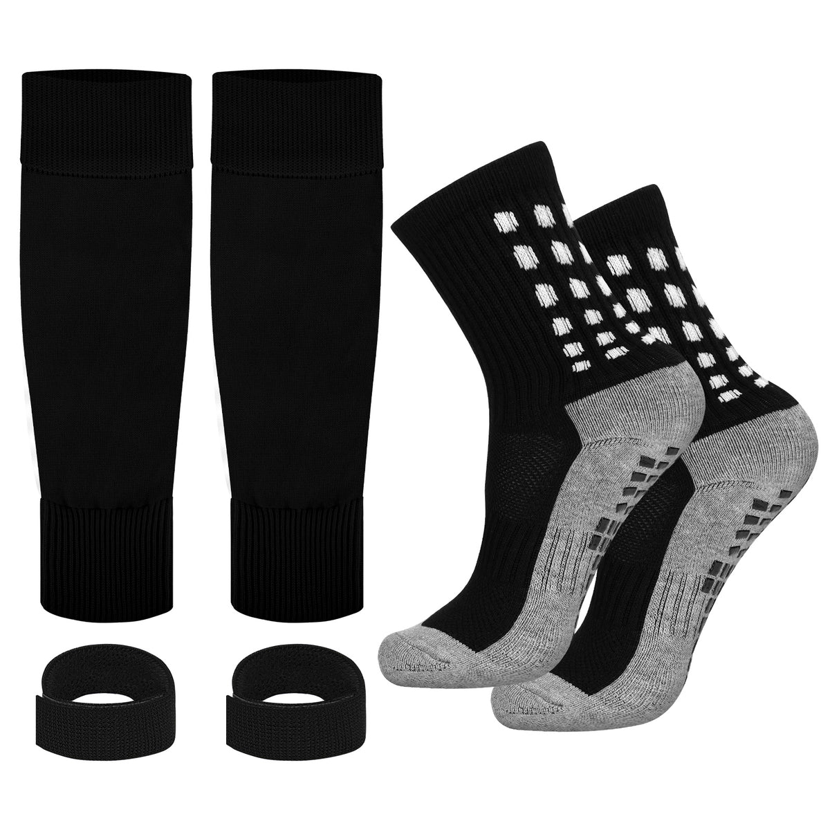 Linkidea Kids Soccer Grip Socks with Shin Guard Sleeve for Age 6 - 9 (Black)