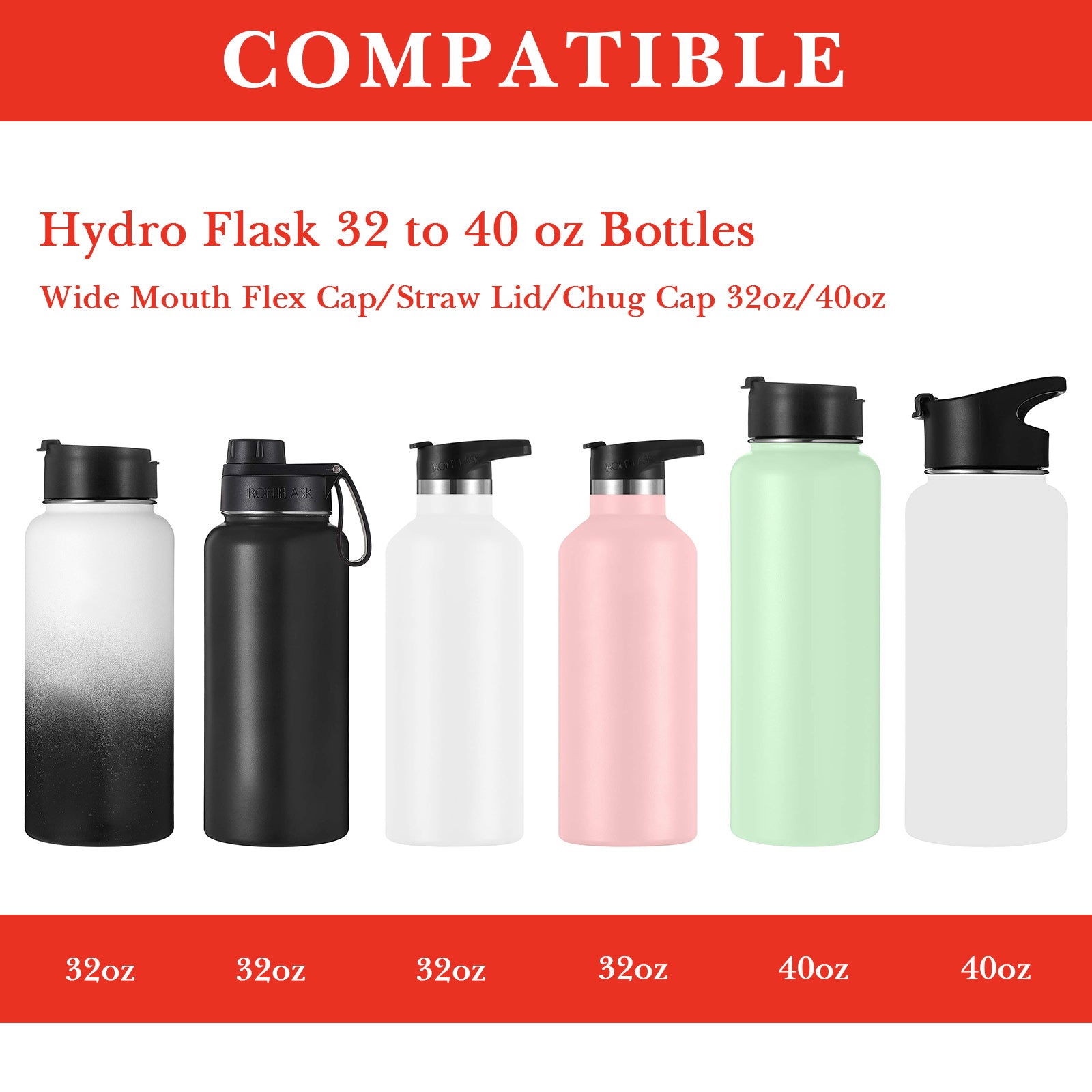 Linkidea Water Bottle Boot Compatible with IRON °FLASK Wide Mouth 32oz/40oz, Narrow Mouth 32oz, Silicone Bottle Bottom Sleeve Cover Protector, Bottle Bumper (Red / 2 Pack)