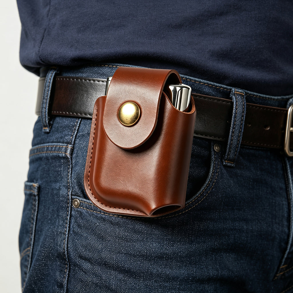 Linkidea 2 Pack Vegan Leather Lighter Sleeve with Snap Lid, Protective Pocket Case Compatible with Zippo Classic Standard Lighters Only, EDC Belt Loop Holder (Brown)