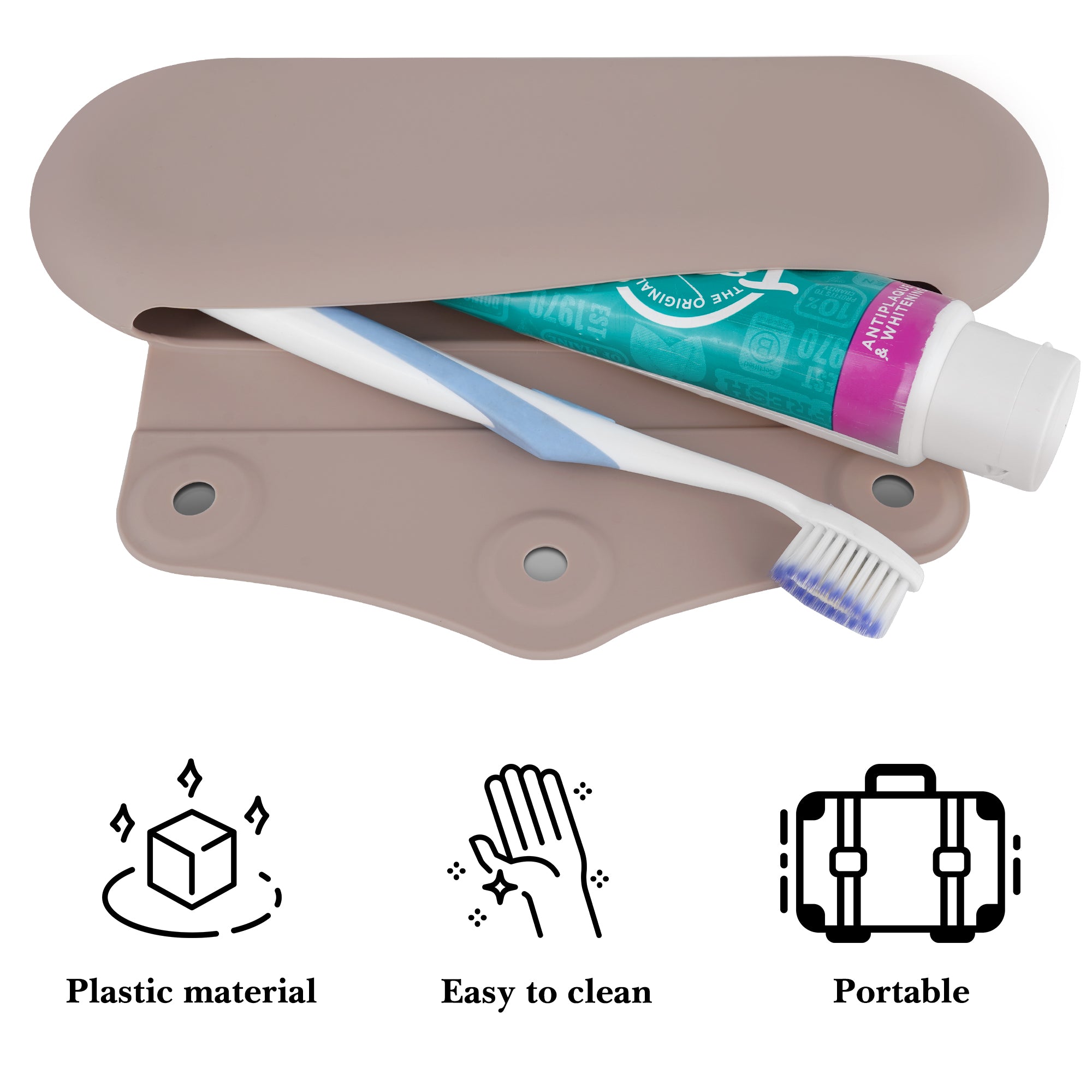 Linkidea Manual Toothbrush Travel Case with Magnetic Snap, Compatible with Colgate ExtraClean, Oral-B CrossAction, Silicone Toothpaste Carrying Bag, Portable Protective Storage Box (Khaki)