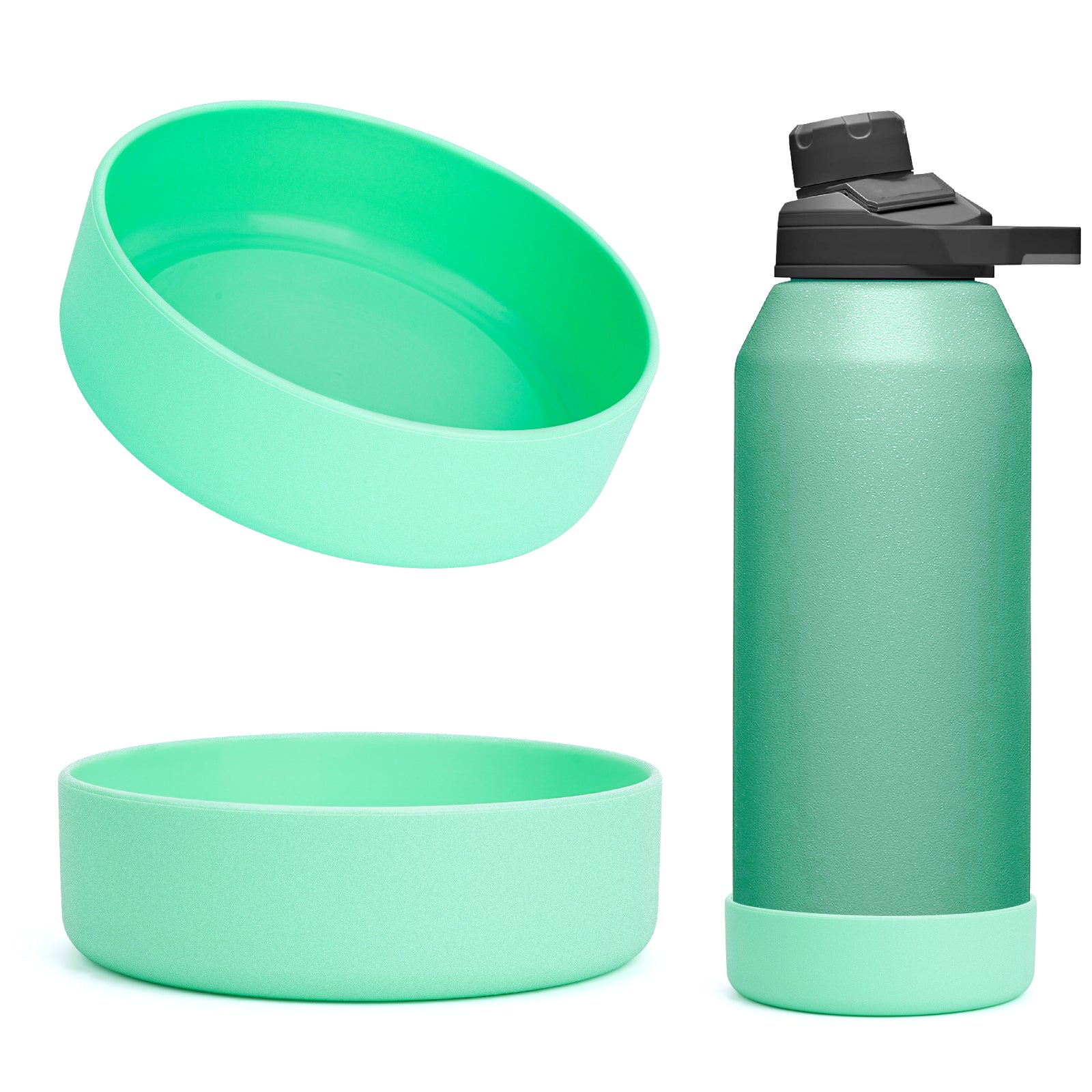 Linkidea 2 Pack Water Bottle Boot Compatible with CamelBak Chute Mag 40oz, Silicone Anti-Slip Waterbottle Bottom Sleeve Bumper Protector (Light Green)