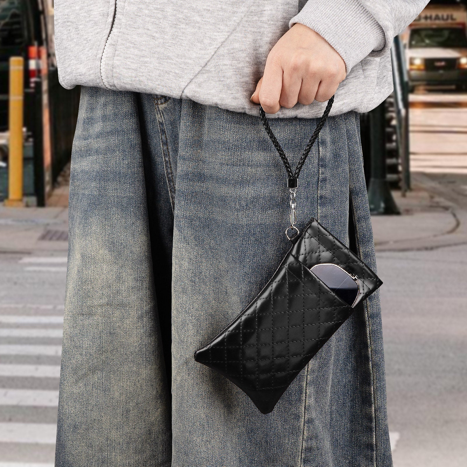 Extra Large Sunglasses Pouch Case, Vegan Leather Sun Glasses Organizer Soft Bag Compatible with GG0595S GG0875S RB4098 RB3825 RB4376 PO3352S PO3328S PO3311S (XXL, Black)
