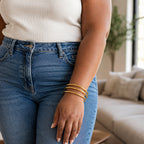 Plus Size Bangle Bracelets Set for Women, Set of 6 Stainless Steel Extra Large Round Gold & Silver Bangles Fashion Accessories, 8.6 Inches (L)