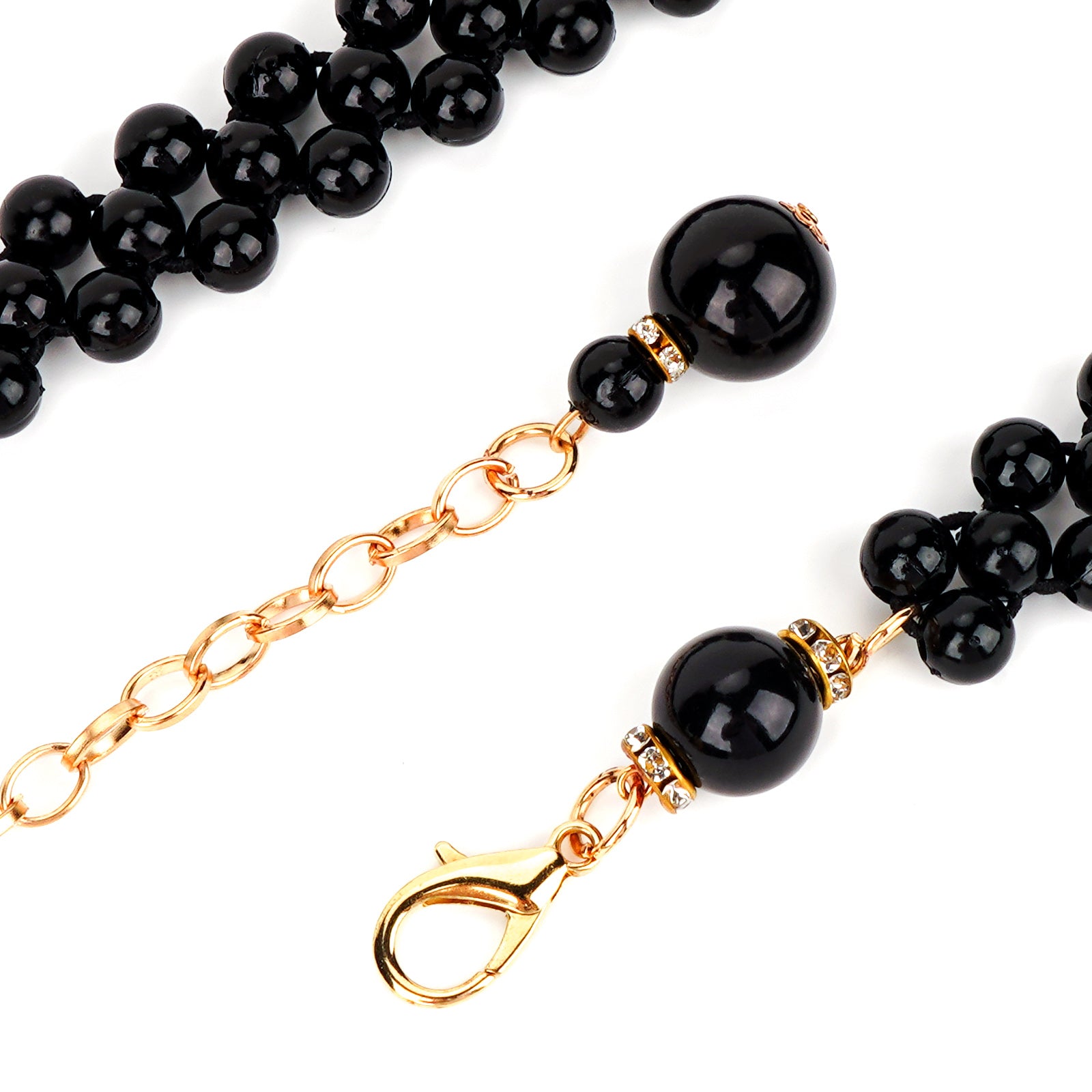 Plus Size Waist Belt for Women, 30-40 Inch Stretchable Chunky Body Chain, Black Pearl Adjustable Fashion Jewelry Accessory