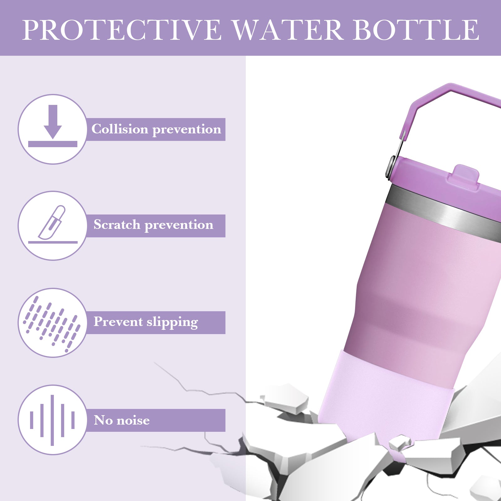 Linkidea 2 Pack Water Bottle Boot Compatible with Stanley Quencher H2.0 20oz/30oz/40oz, IceFlow Flip 20oz/30oz Tumbler, Silicone Bottle Bottom Sleeve Cover Bumper Protector (Orchid)