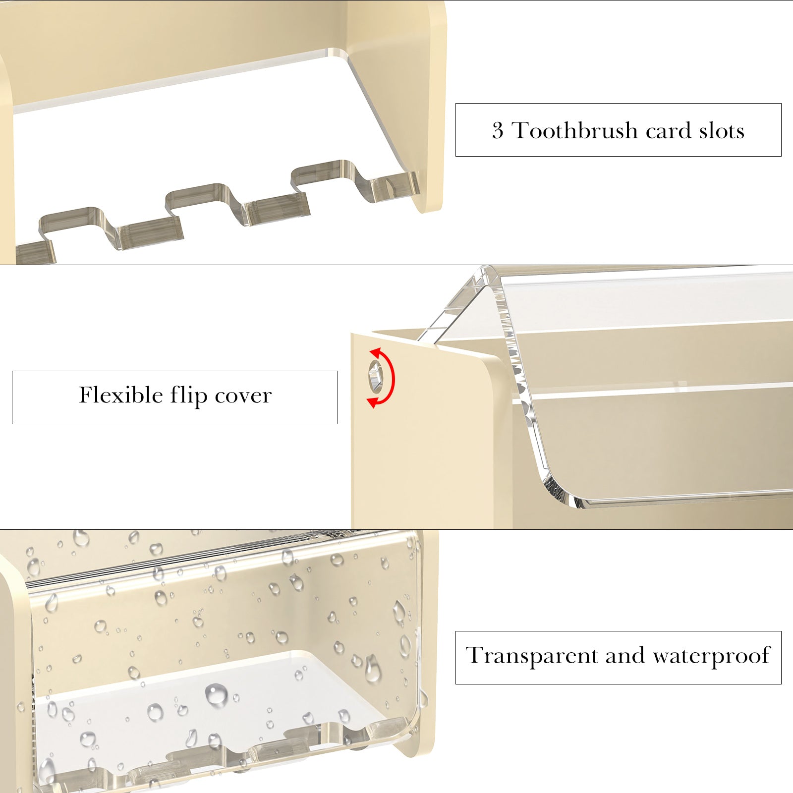 Linkidea Wall Mount Electric Toothbrush Holder with Cover, Acrylic Self-Adhesive Tooth Brush Stand, 3 Slots Organizer Compatible with Oral-B iO Series, Philips Sonicare ProtectiveClean (Beige)