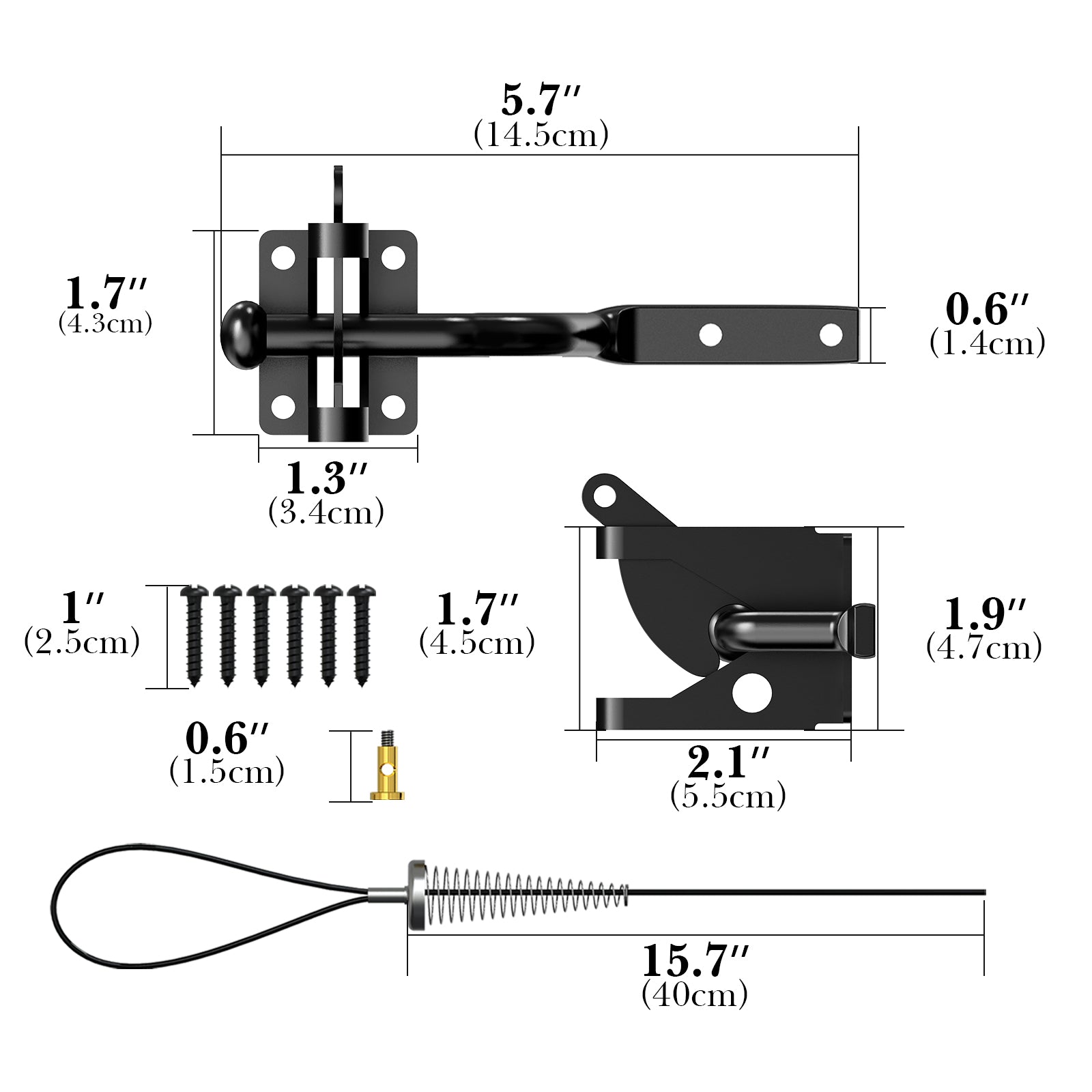 Linkidea Heavy Duty Gate Latch, Self Locking Gravity Latch with Adjustable Cable Pull for Easy Opening, Spring Loaded Fence Gate Lock for Garden, Pool, Yard, Metal & Wood Gates (Black)